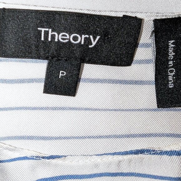 Theory | 100% Silk Striped Scoop Neck Tank Top In Blue & White | Size XS - Picture 4 of 10